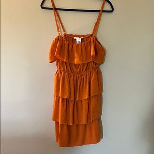 London Times Orange Ruffle Mini Dress with removable straps